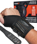 Kickass Magnetic Wristband With Thumb Loop Keeps Screws Nails And Drill Bits Locked Tight While You Tackle Projects Crafted From Reinforced Ballistic Nylon, worn on wrist with screws and bolts.