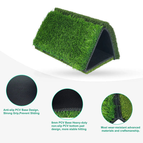 Anti-slip PCV base of 3-In-1 Golf Hitting Mat Foldable Grass Mat With Tri-Turf For Realistic Chipping, Swing Training And Putting Practice