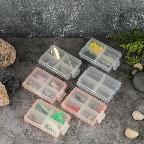 Pack Of 6 Clear Mini Fishing Tackle Boxes With 4 Compartments, Transparent Lure Storage Bins For Hooks, Beads, Sinkers, Floats, And Small Gear, Slick