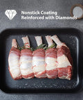 Lamb chops in a 9.5 Inch Diamond Coated Nonstick Fry Pan Induction Ready Aluminum Skillet Oven Safe To 500 F Dishwasher Safe Gray
