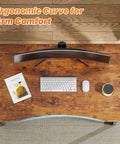 Top view of Compact Foldable Computer Desk For Small Spaces 31.5 Inch Rustic Brown Writing Table with keyboard and monitor