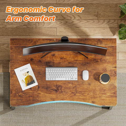 Top view of Compact Foldable Computer Desk For Small Spaces 31.5 Inch Rustic Brown Writing Table with keyboard and monitor
