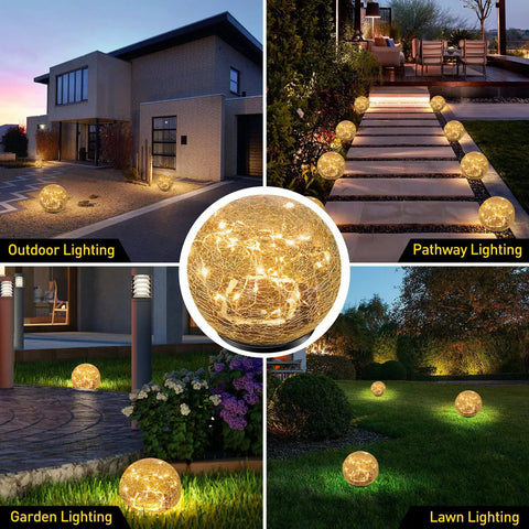Solar Glass Ball Garden Lights Cracked Glass Waterproof Warm White LED for Outdoor Decor Pathway Patio Yard Lawn 1 Globe 5.9 Inch Auto On At Night Weather Resistant Outdoor Lighting For Easy Setup And Lasting Ambiance
