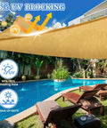 Rugged Heavy Duty Sun Shade Sail For Outdoor Patio And Backyard, UV Protection Canopy, Tear Resistant Wind Sail For Deck, Lawn And Garden, Triangle Shade, 6x6x6 Feet, Sand installed over poolside area.