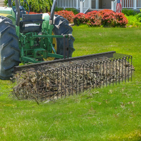 72 Inch 3 Point Tractor Rake For Pine Straw Needle Rake And Lawn Debris Tow Behind Landscape Attachment With Cat 1 Hitch