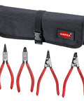 Internal And External Circlip Pliers Set With Straight And 90 Degree Tips In Pouch Four Piece Forged Tips For Installing Snap Rings In Bores From 0.47 Inch To 1 Inch Ideal For Automotive Repair And Home Workshop Use, showing pliers and carrying pouch.