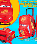 Disney Cars 16-inch kids' rolling suitcase, Lightning McQueen design, red, 25L, with wheels and retractable handle.