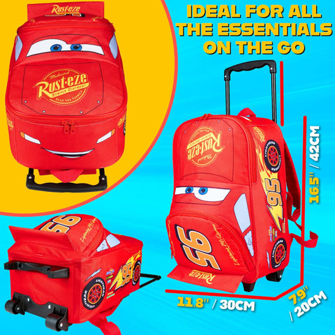 Disney Cars 16-inch kids' rolling suitcase, Lightning McQueen design, red, 25L, with wheels and retractable handle.
