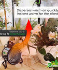 Palma Electric Greenhouse Heater And Fan With Digital Thermostat, placed in a 120 sq ft greenhouse, surrounded by plants.