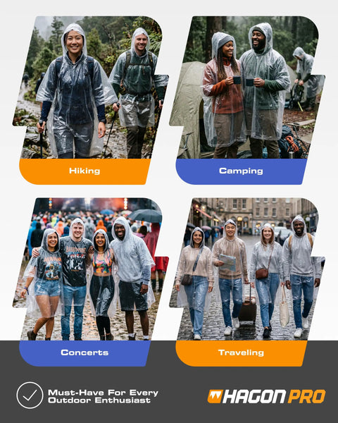 Disposable Rain Ponchos For Adults 5 Pack Stay Dry On The Go No Sweat With Full 48 Inch By 40 Inch Coverage And Secure Hood Use