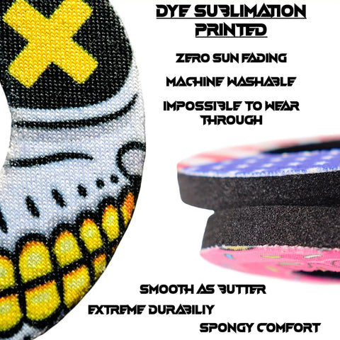 Close-up of MX Grip Donuts for Dirt Bikes showing cushioned hand grip spacer with sublimation print and 7mm thickness.