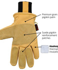 Lined Heavy Duty Premium Grain And Suede Pigskin Driver Gloves With Knit Wrist Medium Size 901 M showing palm and thumb patches