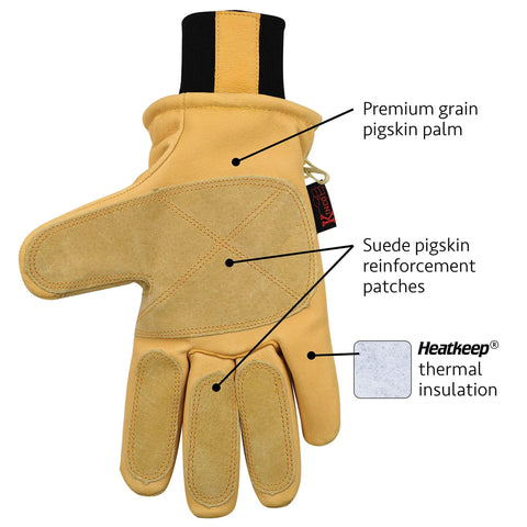 Lined Heavy Duty Premium Grain And Suede Pigskin Driver Gloves With Knit Wrist Medium Size 901 M showing palm and thumb patches