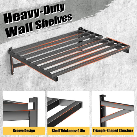 Heavy Duty Garage Wall Shelves 2 Pack Wall Mounted Storage Shelves Black Holds Up To 800 Lbs And Made From Rust Resistant Steel