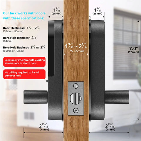 Dimensions and installation of Fingerprint Smart Door Lock With Handle And Keypad Bluetooth Keyless Entry For Front Door Home Airbnb And Rentals App Access And Code Entry Works With Alexa And Google Easy DIY Install