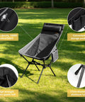 Ultra Lightweight Portable High Back Camping Chair With Head Support 440 Lbs Capacity on grass showing materials and design