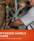 Pro Grade Aluminum Pipe Wrench 18 Inch Offset Jaw Heavy Duty Plumbing Tool in use on tight pipe fittings