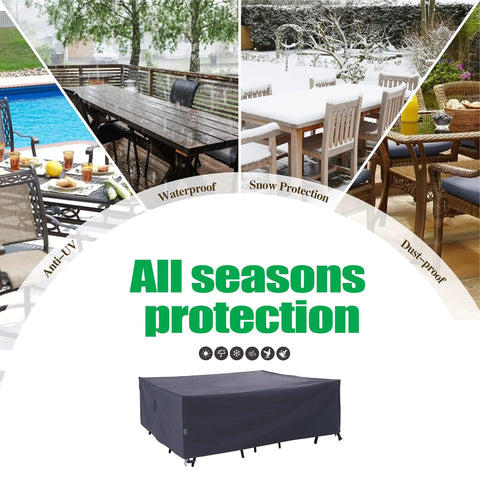 Heavy Duty Waterproof Rectangular Patio Table Cover 86 by 44 by 27.5 Inches in various weather conditions, Gray Ripstop