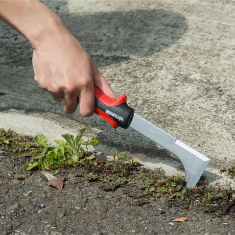 Three In One L Shaped Weeder For Cracks And Crevices With Japanese SK5 Steel Non Slip Ergonomic Handle 10.5 Inch Weed Puller used on sidewalk weeds