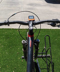 Front view of a bike with Carbon Fiber 760mm Mountain Bike Handlebars 31.8 Clamp Riser Bar Glossy 3K Black Red Lightweight Non Slip Shockproof.