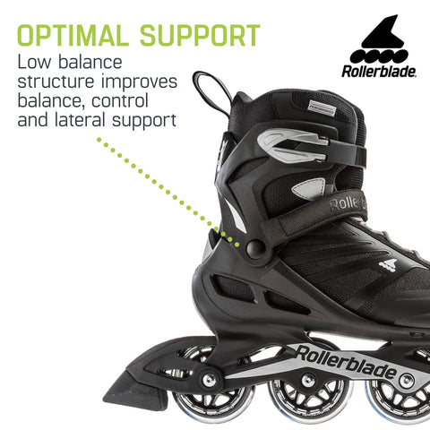 Zetrablade Mens Fitness Inline Skates For Beginners With High Cuff Support featuring black frame and secure buckle closure.