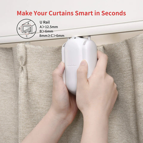 Hands installing Curtain Smart Electric Motor For U Rail Tracks With Wireless App And Timer Control Works With Alexa Google Home