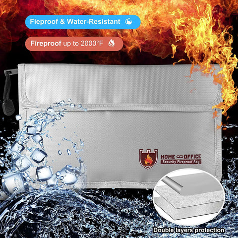 Fireproof Document Bag 2000F Waterproof And Fireproof Money Bag With Zipper Safe Storage Pouch For Passport Cash Jewelry Legal Documents And Valuables, 10.6 x 6.9 Inches