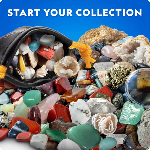 Rock Collection Kit For Kids With 300 Plus Real Gemstones Crystals And Minerals Includes Two Geodes To Crack Open
