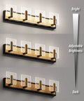 Sleek 28.35-Inch LED Vanity Light In Black And Gold With Clear Bubble Glass Shades 4000K Neutral White Damp Rated Four Light Bath Fixture