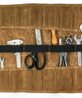 Heavy Duty Tool Roll Bag With 18 Pockets And Pouch Made From Waxed Canvas 26 Inch For Grab And Go Toolbox Organization Open