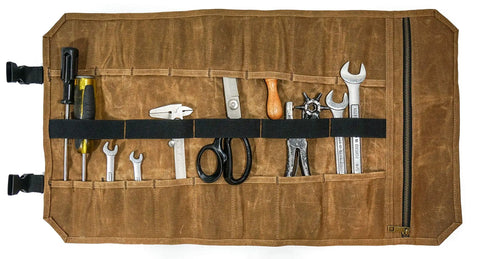 Heavy Duty Tool Roll Bag With 18 Pockets And Pouch Made From Waxed Canvas 26 Inch For Grab And Go Toolbox Organization Open