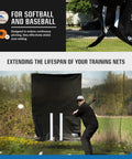 5 x 7 Ft Vinyl Backdrop For Batting Cages With Net Backstop And Pitching Hitting Shield in use during baseball practice