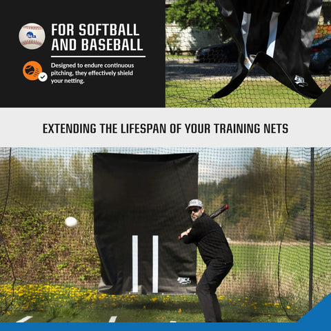 5 x 7 Ft Vinyl Backdrop For Batting Cages With Net Backstop And Pitching Hitting Shield in use during baseball practice
