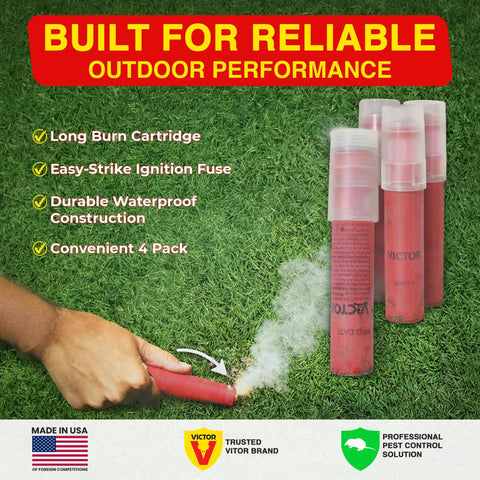 Person using Quick Strike Mole And Gopher Gassers Eight Pack Self Igniting Burrow Pest Control Waterproof And Windproof