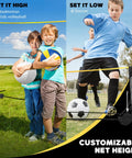 Children playing badminton and soccer with Portable 14 Foot Multi Sport Net For Badminton, Pickleball, Tennis And Soccer Tennis.