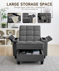 Gray tufted linen recliner with 360° swivel tray, cup holder, USB port, and storage. Big And Comfy Recliner With 360 Degree Swivel Tray Table Modern Tufted Linen Chair With Cup Holders And USB Port Heavy Duty 660 Lb Capacity For Living Room Home Theater Or Bedroom 41.7 Inch Wide