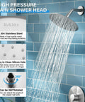 Brushed Nickel Shower Faucet Set With 8 Inch Rainfall Showerhead, Single Handle Valve Included, showing stainless steel features