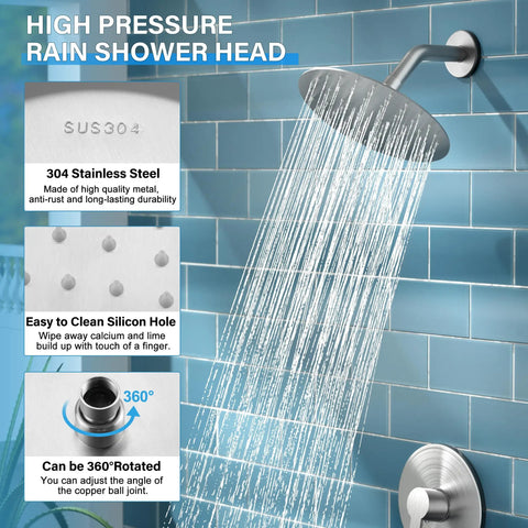 Brushed Gold Shower Faucet Set With 8 Inch Rainfall Showerhead Single Handle Valve Trim Kit Included Durable Brass Construction