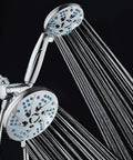 3 In 1 High Pressure Shower System With Rainfall And Handheld Heads, 48 Modes Of Water Flow, chrome finish, water streams visible