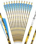 12 Pack 20 Inch Carbon Crossbow Bolts With 125 Grain Removable Tips, Camouflage Shaft, Low Hand Shock, Straight Flight