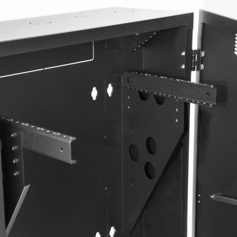 Interior view of 6U Wall Mount Network Cabinet with Vertical Patch Panel Rack, 30-Inch Depth Server Room Enclosure, empty and open.