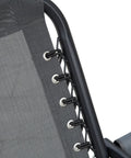 Close-up of bungie seat suspension on Two Seater Patio Swing Chair With Canopy And Storage Table For Backyard Hangouts, Gray