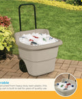 Taupe 15.5 Gallon Resin Garden Cart On Wheels Lightweight Two Wheel Wheelbarrow For Gardening Outdoor Tasks And Home Chores