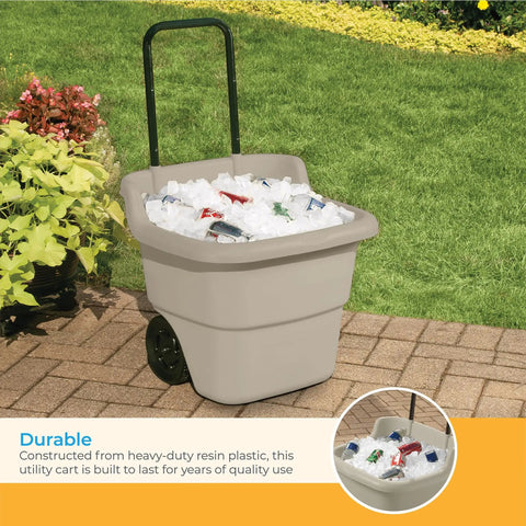 Taupe 15.5 Gallon Resin Garden Cart On Wheels Lightweight Two Wheel Wheelbarrow For Gardening Outdoor Tasks And Home Chores