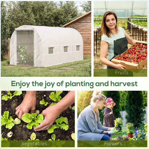 Walk In Tunnel Greenhouse Kit For Serious Gardeners With Large 14.6 By 6.6 By 6.6 Feet White Steel Frame Clear Plastic Cover