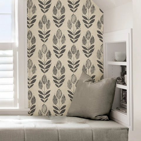 Folk Tulip Peel And Stick Wallpaper Neutral Textured Removable For DIY Room Makeover On Smooth Walls Repositionable And Easy To Install No Residue When Removed 20.5 In By 18 Ft