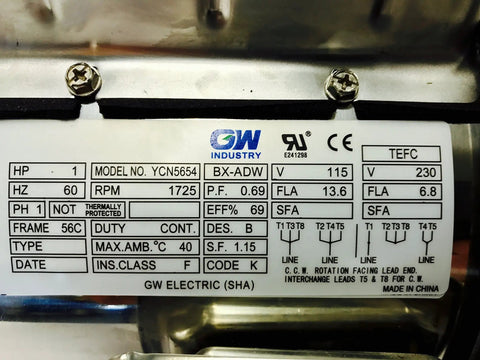 Label details of Heavy Duty Stainless Steel Boat Lift Motor 1 HP 1725 RPM 56C Frame Direct Mount 115 230 Volt Plug And Play.