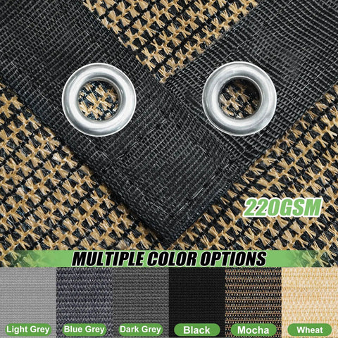 Close-up of Ninety Percent UV Blocking Outdoor Sun Shade Cloth For Pergolas, 6 By 10 Feet With Grommets, mocha color option