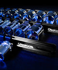 Half Inch Drive Socket Organizer Rail That Holds Sixteen Sockets For Impact Or Chrome Sets, black aluminum holder, close-up view