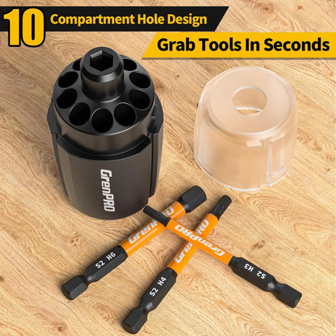 10 compartment holder with 20 Piece Allen Wrench And Hex Drill Bit Set With Storage Organizer Pro Grade S2 Steel Heavy Duty Impact Driver